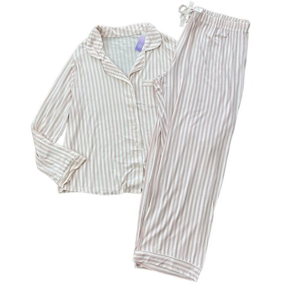 Stars Above Womens Pink & Cream Striped Top and Pants Pajama Set 1X, 2X, 3X - Picture 12 of 12